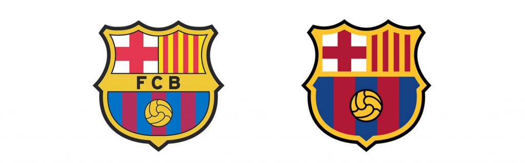 Zmiana herbu FC Barcelona. Poprzedni herb (z lewej) oraz nowy