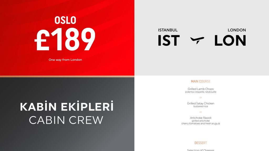 Turkish Airlines wygląd typografii